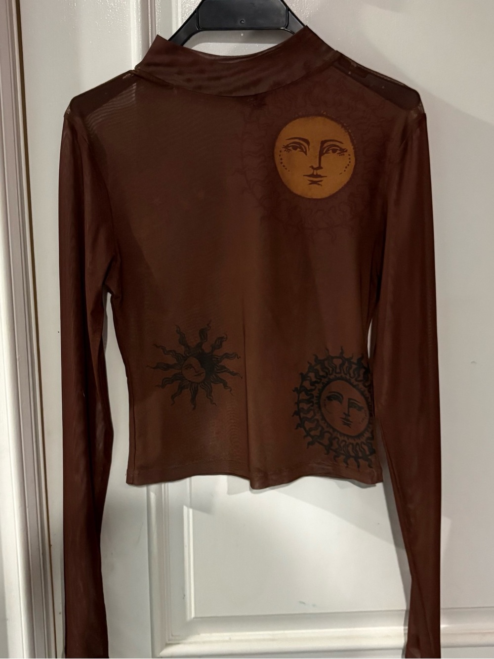 Urban Outfitters Brown Sheer Sun Graphic Long-Sleeve Top